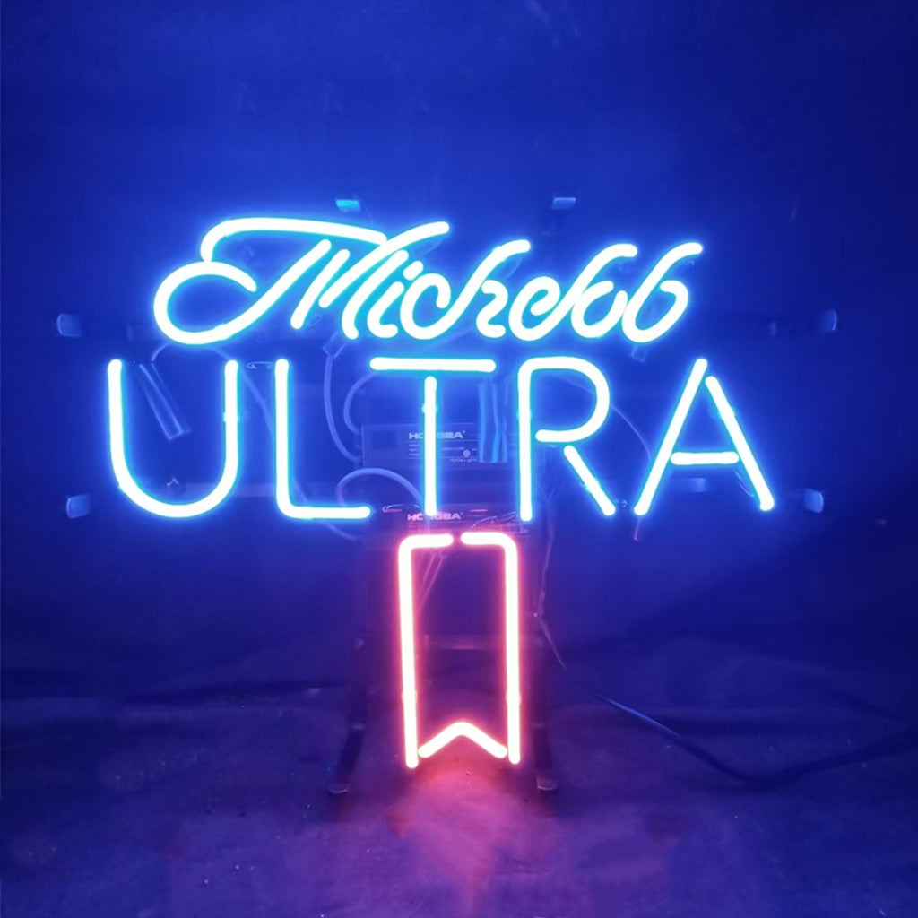 "Michelob Ultra Ribbon neon sign glass - bright and vibrant logo, perfect for bars, business shop, garage, man caves wall decor."