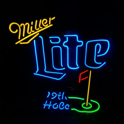 Yellow Miller Lite 19th Hole Neon Signs