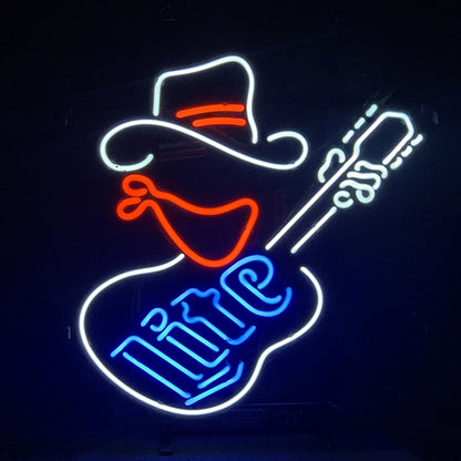 Miller Lite Cowboy Guitar Neon Signs Light