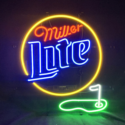 "Miller Lite Golf Hole neon sign glass - bright and vibrant logo, perfect for bars, shops, man caves gift decoration."