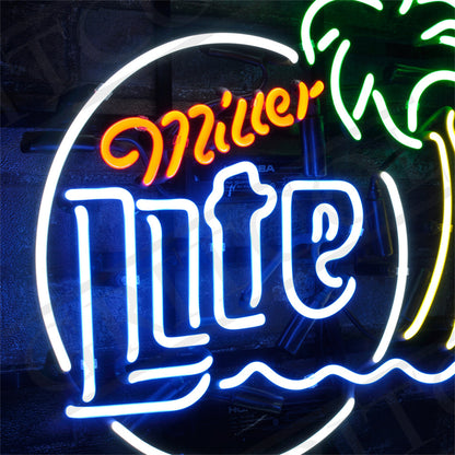 Miller Lite Palm Tree Sun Neon Signs Light