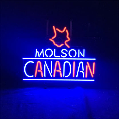 Pure handcrafted glass tube neon signs, maple leaf design and ‘Molson Canadian' font, suitable for wall decoration in bars, rooms, etc. 
