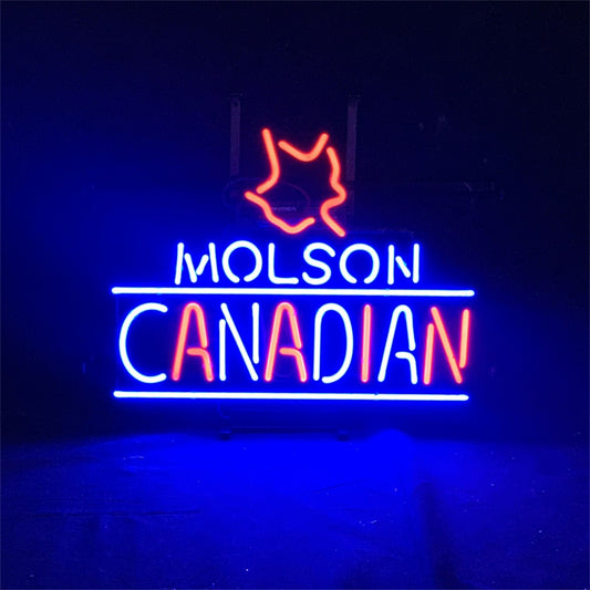 Pure handcrafted glass tube neon signs, maple leaf design and ‘Molson Canadian' font, suitable for wall decoration in bars, rooms, etc. 
