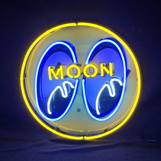 "Moon And Eyes neon sign glass with acrylic logo- perfect for garages, man caves or bedrooms"