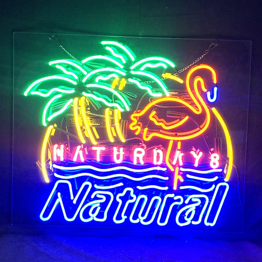 "Natural Days Flaminigo Palm Tree neon sign glass- perfect for garages, man caves or bedrooms"