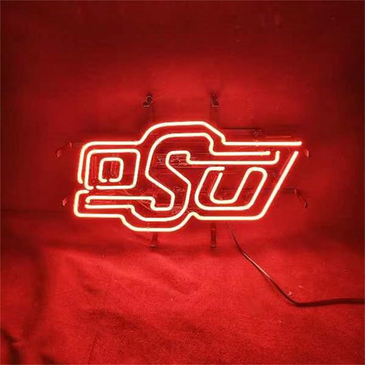 Oklahoma State University Logo Neon Signs-Pure handcrafted neon signs, the university logo abbreviation font 'OSU', with a red outline design.  Suitable for apartment and room decoration. 