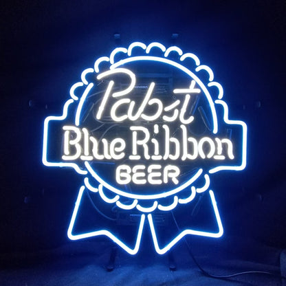 "Pabst Blue Ribbon Beer Logo neon sign glass - bright and vibrant logo, perfect for bars, business shop, garage, man caves wall decor."