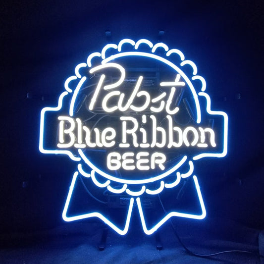 "Pabst Blue Ribbon Beer Logo neon sign glass - bright and vibrant logo, perfect for bars, business shop, garage, man caves wall decor."
