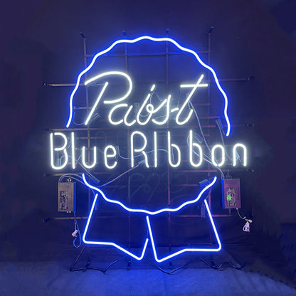 "Pabst Blue Ribbon Beer neon sign glass - bright and vibrant logo, perfect for bars, shops, man caves gift decoration."