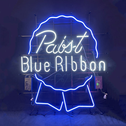 "Pabst Blue Ribbon Beer neon sign glass - bright and vibrant logo, perfect for bars, shops, man caves gift decoration."