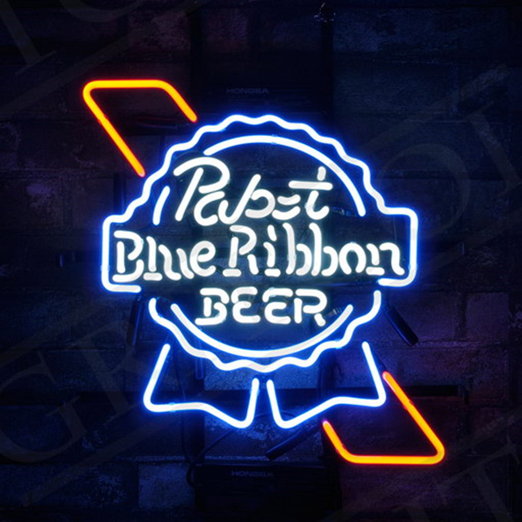 Pabst Blue Ribbon Beer Neon Signs Light Custom Real Glass Classic Logo ...