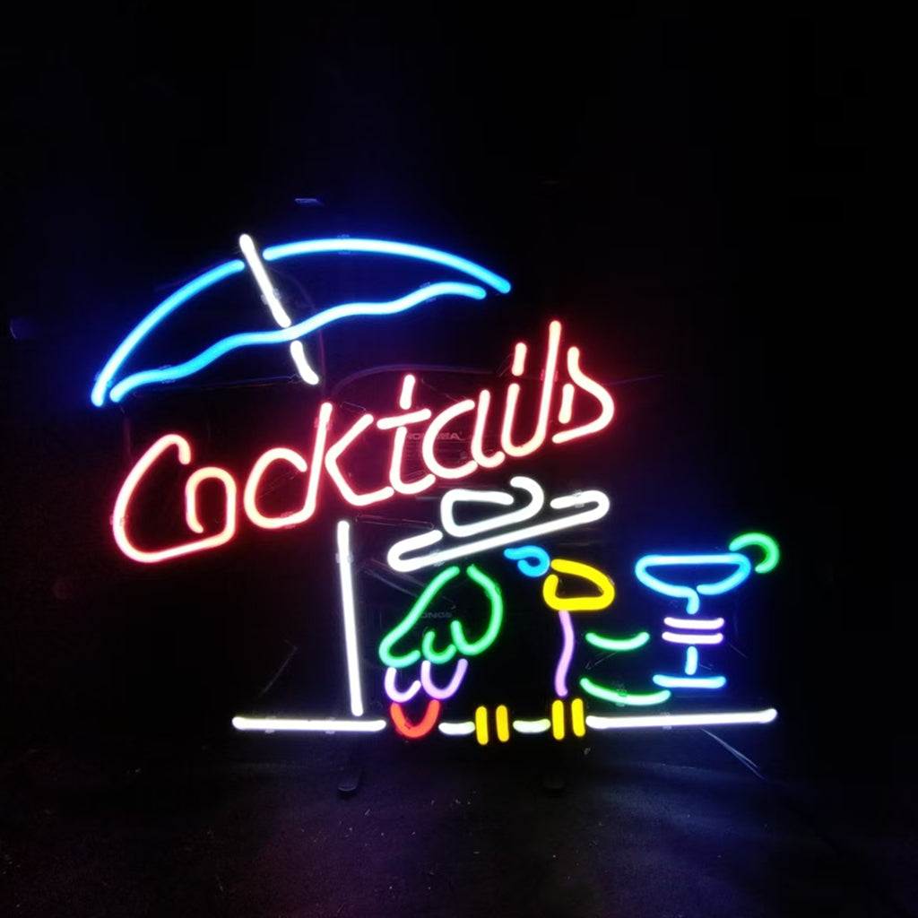 Cocktails with Under Umbrella Parrot Neon Signs