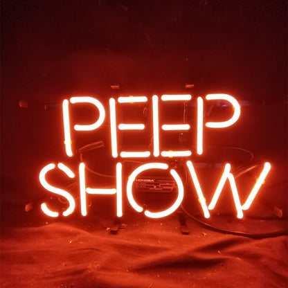 "Red Peep Show neon sign glass- perfect for garages, man caves, shops. Eye-catching on wall and window"