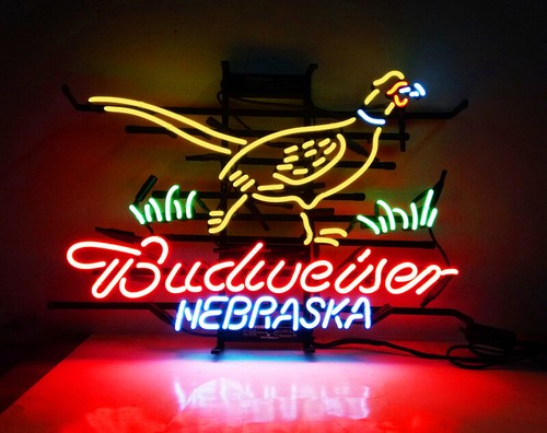 Yellow Pheasant Hunter with Budweiser Nebraska Real Neon Signs Light