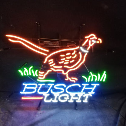 "Pheasant Busch Light neon sign glass - bright and vibrant logo, perfect for bars, business shop, garage, man caves wall decor."