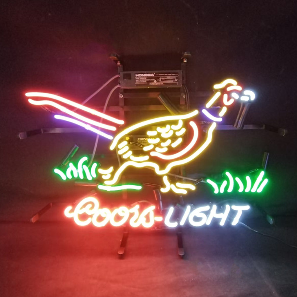 "Pheasant Coors Light neon sign glass - bright and vibrant logo, perfect for bars, shops, man caves gift decoration."