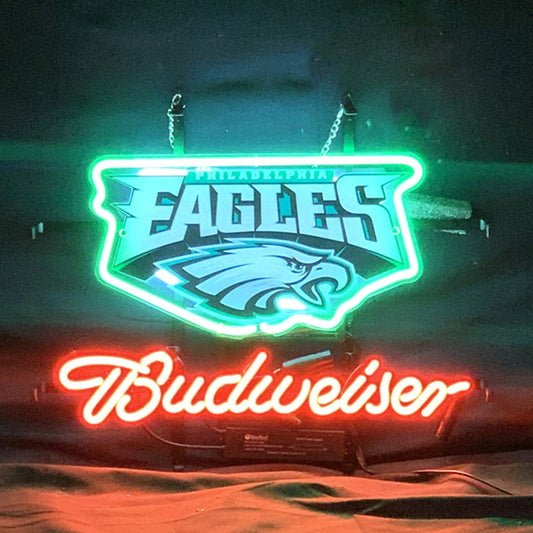 "Philadelphia Eagles Budweiser Beer neon sign glass - bright and vibrant logo, perfect for bars, shops, man caves gift decoration."