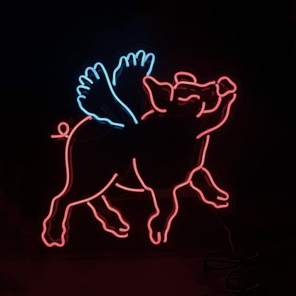 Pink Pig with Wings Neon Signs