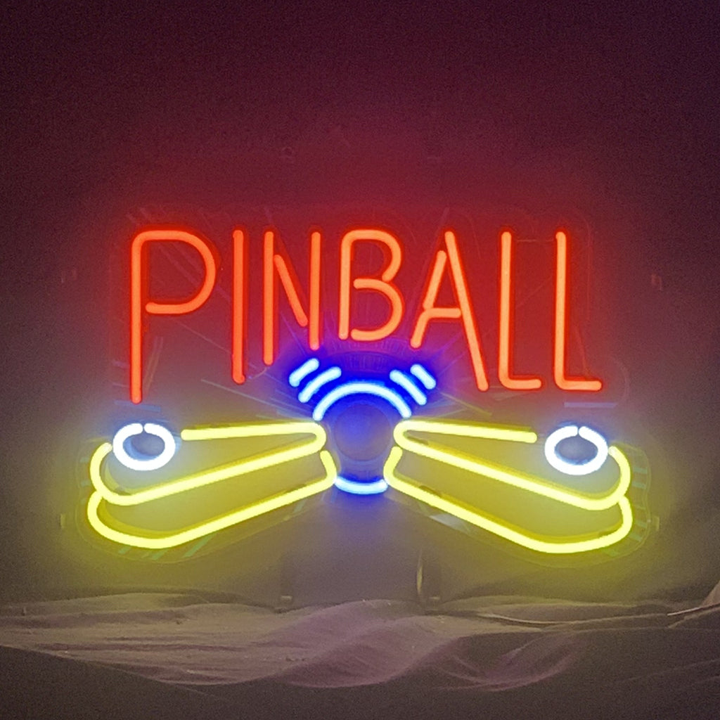 "Pinball Game Machine neon sign glass- perfect for garages, man caves, shop. Eye-catching on wall and window"