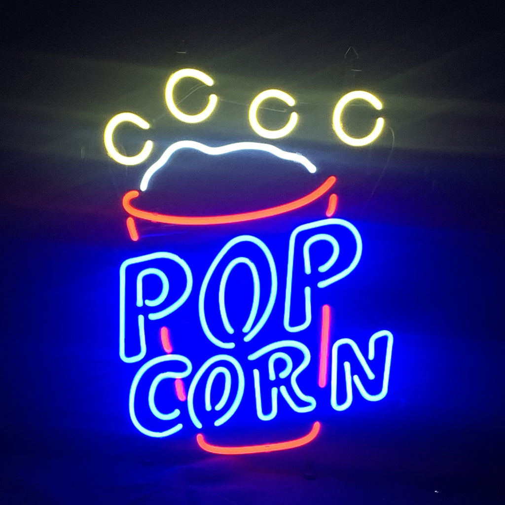 "Popcorn Cup neon sign glass - bright and vibrant logo, perfect for bars, shops, man caves gift decoration."