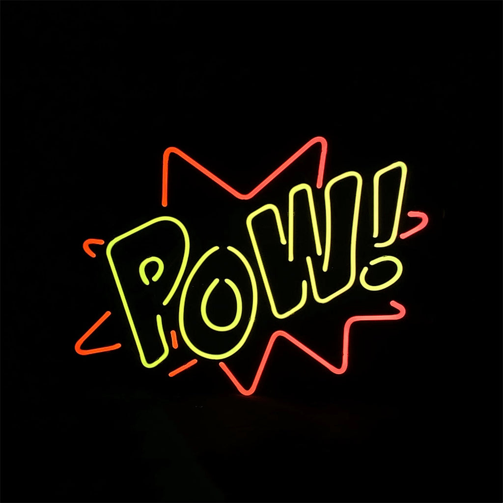 "Pow! neon sign glass- perfect for garages, man caves, shops. Eye-catching on wall and window"