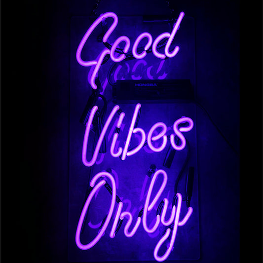 "Vibes neon sign glass - multicolor and sleek and stylish, perfect for bedroom, man caves, gifts."