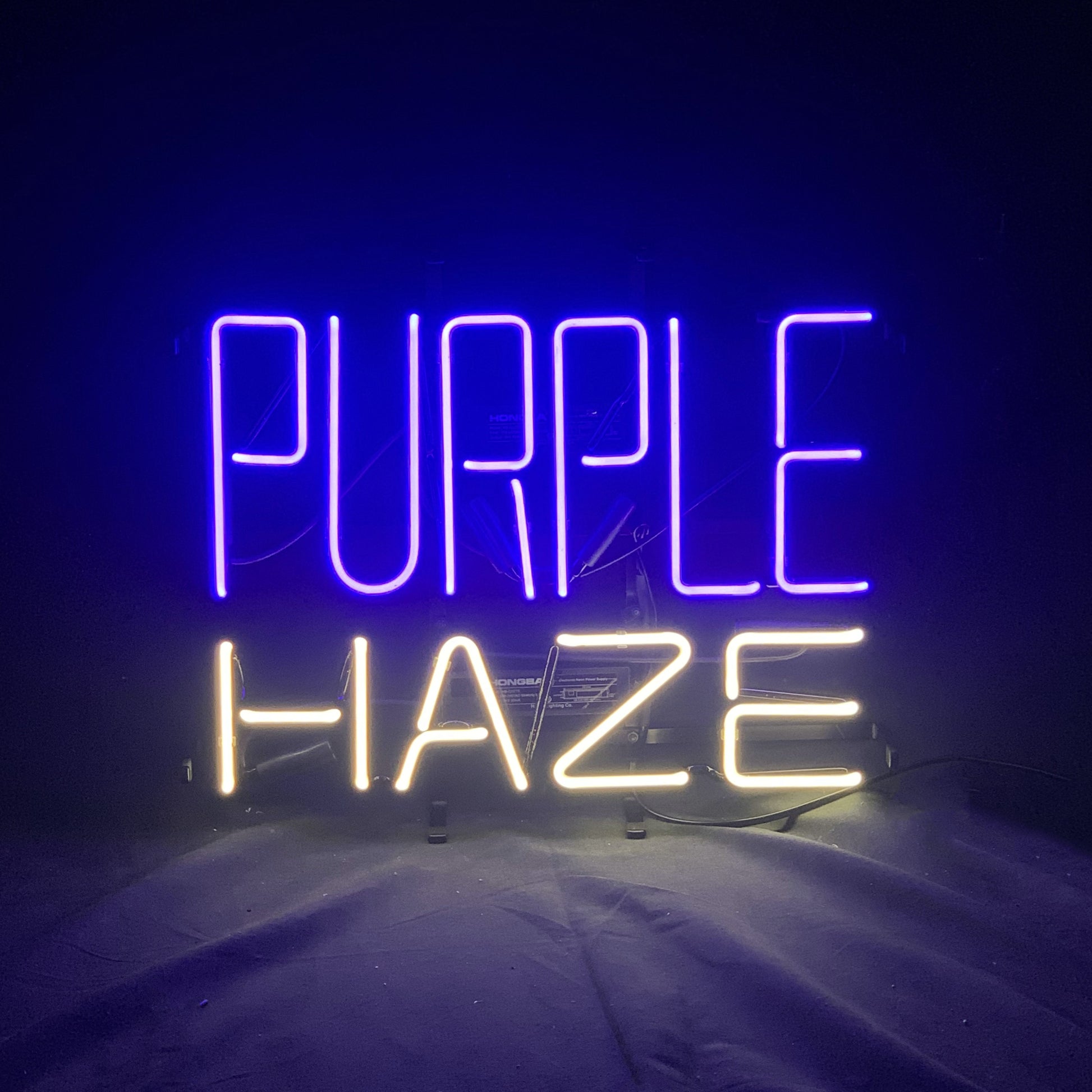 "Purple Haze Beer neon sign glass - bright and vibrant logo, perfect for bars, game rooms, and man caves."