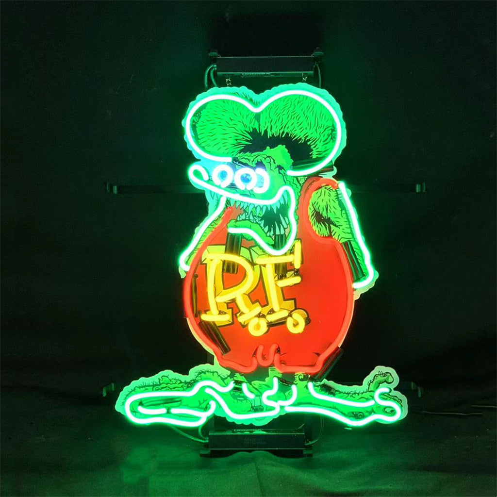 "RF Rat Fink Mouse neon sign glass- perfect for garages, man caves or bedrooms"