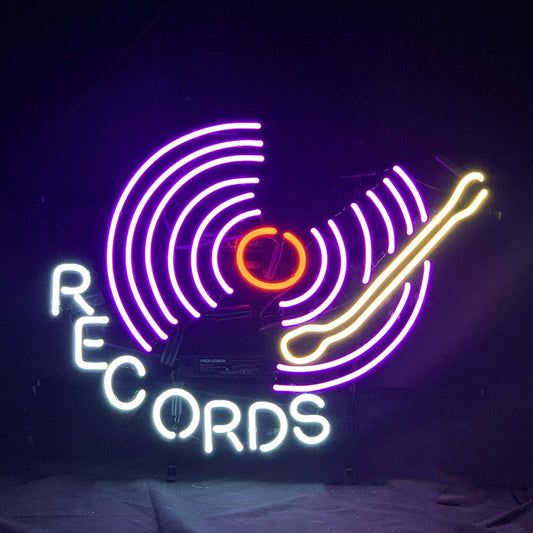 "Records Studio Music neon sign glass- perfect for garages, man caves or bedrooms"