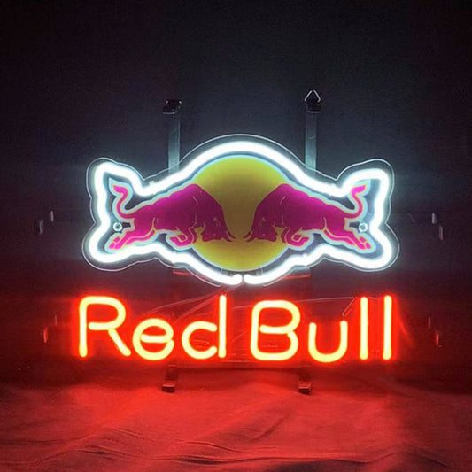 "Red Bull Sport Drink neon sign glass - bright and vibrant logo, perfect for bars, game rooms, and man caves."