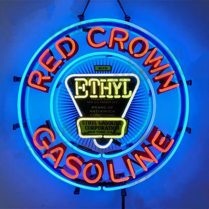 "Red Crown Ethyl Gasoline neon sign glass with acrylic printed- ideal for gas stations, shops, garages, gift.  Enhancing the vintage ambiance of any space."