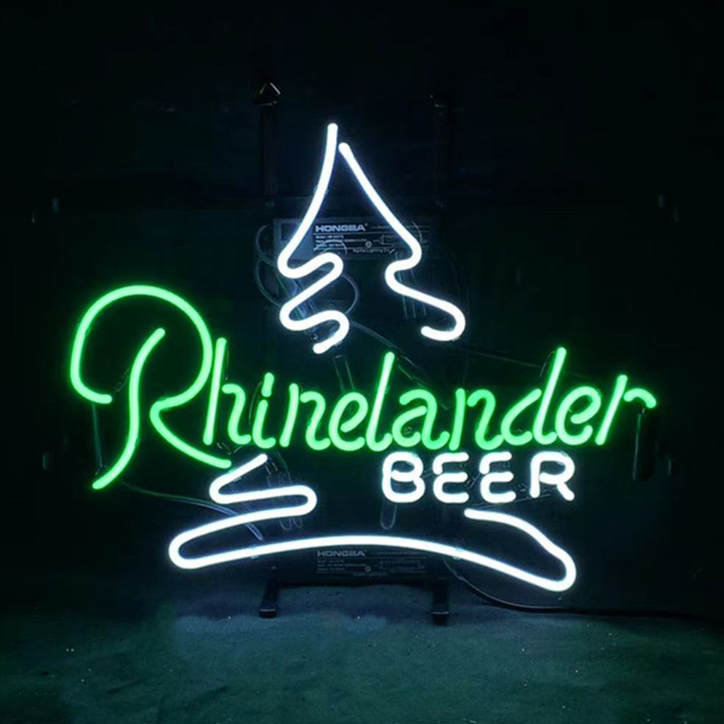 "Rhinelander Beer Small Tree neon sign glass - bright and vibrant logo, perfect for bars, shops, man caves gift decoration."