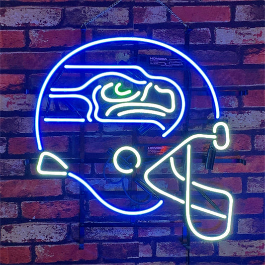 "Seattle Seahawks Helmet neon sign glass - vibrant team logo, perfect for bars, game rooms, and fan spaces.”