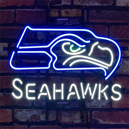 "Seattle Seahawks neon sign glass - vibrant team logo, perfect for bars, game rooms, and fan spaces.”