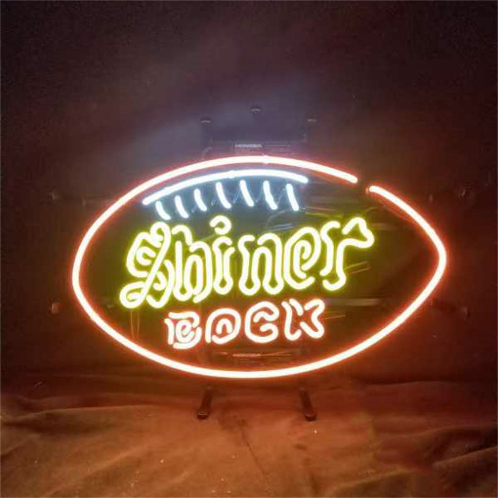 "Shiner Bock Beer neon sign glass - bright and vibrant logo, perfect for bars, game rooms, and man caves."