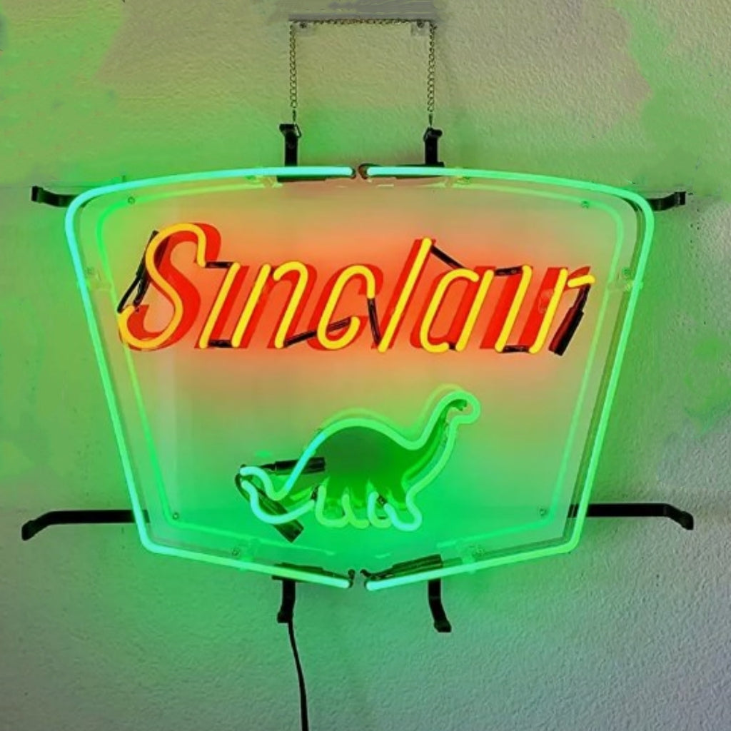 "Sinclair Dino Neon Signs Glass- Classic Gas Station logo, gasoline brand. Perfect for garage, man cave, shop or any wall hanging up. "