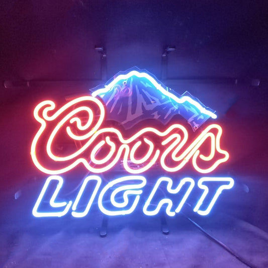 "Coors Light Logo neon sign glass - bright and vibrant logo, perfect for bars, business shop, garage, man caves wall decor."
