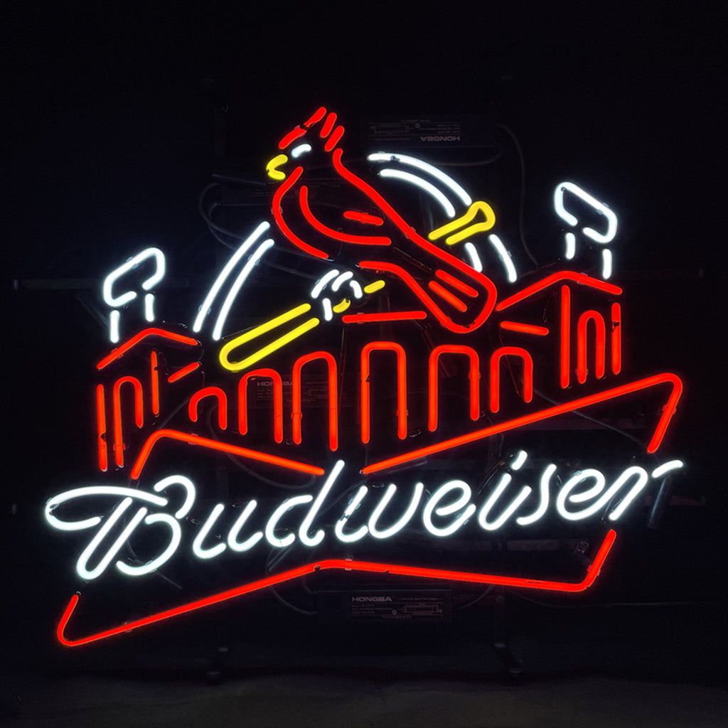 "St.Louis Cardinals Stadium Budweiser neon sign glass - vibrant team logo, perfect for sports bars, game rooms, and fan spaces."