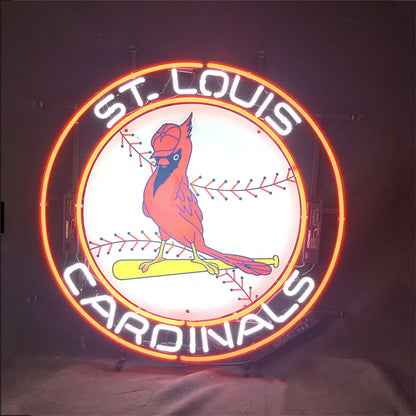 "St. Louis Cardinals Logo neon sign glass - vibrant team logo, perfect for sports bars, game rooms, and fan spaces."