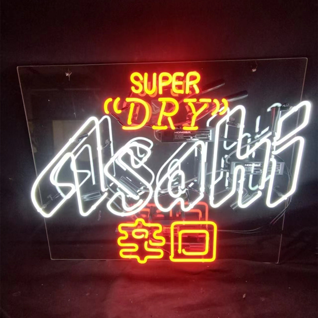 "Super Dry Asahi 辛口 Beer neon sign glass - bright and vibrant logo, perfect for bars, shops, man caves gift decoration."