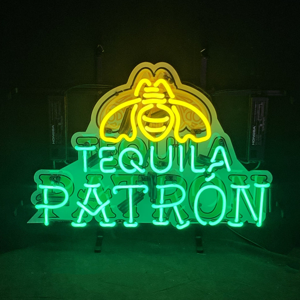 "Tequila Patron Beer neon sign glass - bright and vibrant logo, perfect for bars, shops, man caves gift decoration."