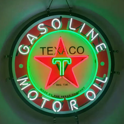"Texaco Gasoline Motor Oil neon sign glass with acrylic printed- ideal for gas stations, shops, garages, gift.  Enhancing the vintage ambiance of any space."