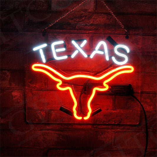 Pure handcrafted glass tube craftsmanship, classic Longhorn design and 'Texas' font combination, suitable for men's tree holes and hanging on the walls of game rooms.