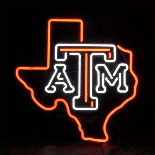 "Texas Maps ATM neon sign glass - vibrant team logo, perfect for bars, game rooms, and fan spaces.”