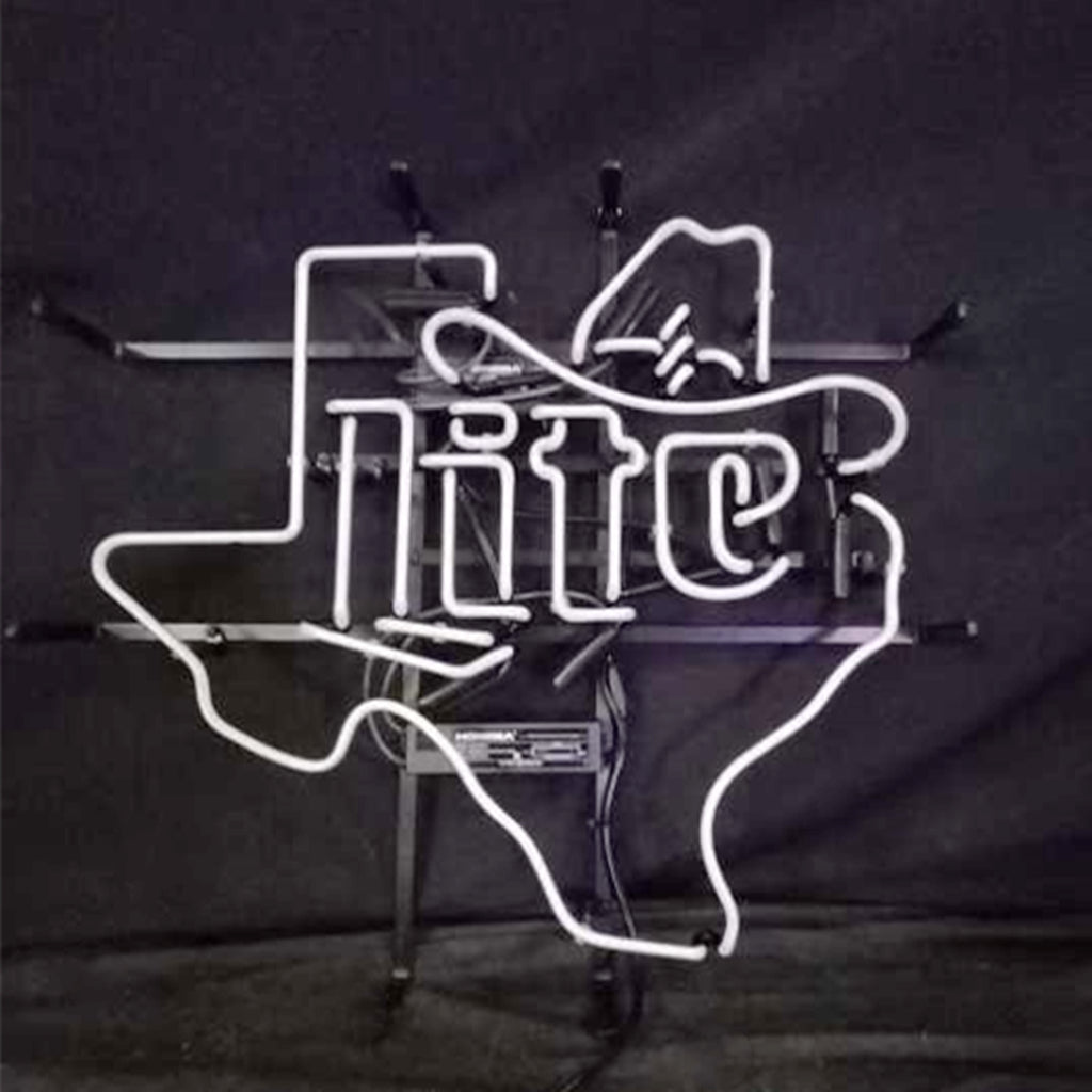 Miller Lite Cowboy Hat with Texas Maps Neon Signs