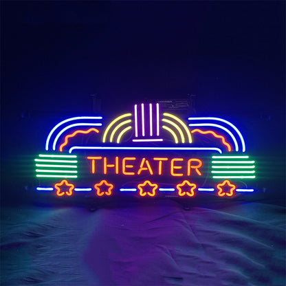 "THEATER neon sign glass- perfect for garages, man caves, shops. Eye-catching on wall and window"