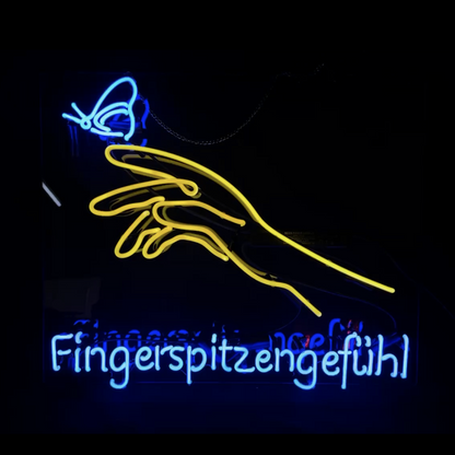 "Touch Butterfly Fingerspitzengeful neon sign glass- perfect for garages, man caves, shops. Eye-catching on wall and window"l