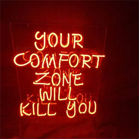 "Red your comfort zone will kill you neon sign glass- perfect for garages, man caves, shops. Eye-catching on wall and window"