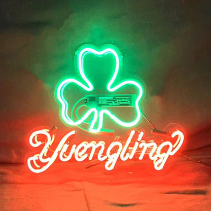 "Yuengling Lager Clover neon sign glass - bright and vibrant logo, perfect for bars, shops, man caves gift decoration."