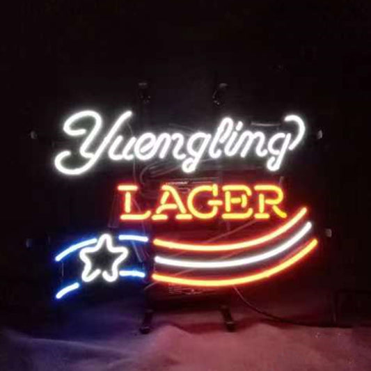 "Yuengling Lager Star neon sign glass - bright and vibrant logo, perfect for bars, shops, man caves gift decoration."